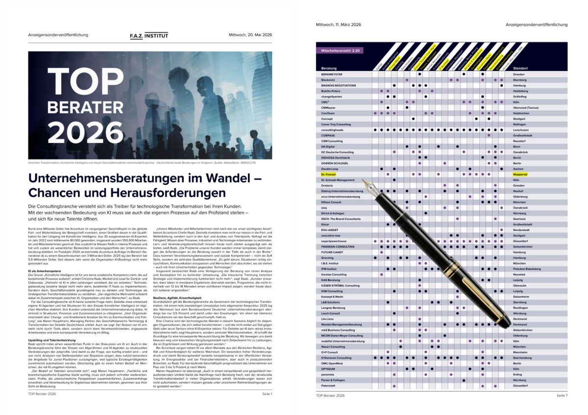 Dr. Hartmut Frenzel als „TOP Berater 2026“ in der FAZ ausgezeichnet