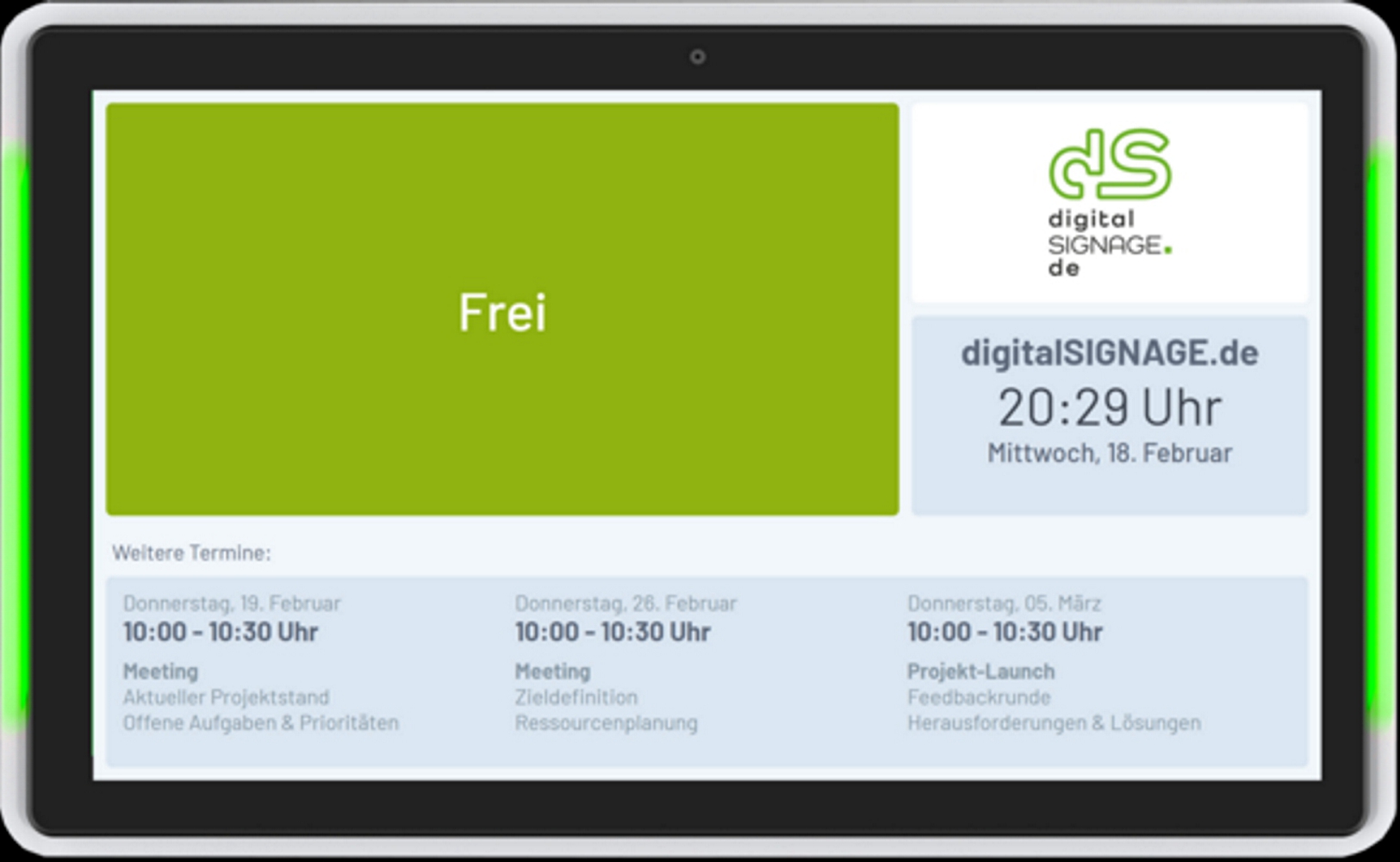Digitales Türschild mit LED-Statusanzeige von digitalSIGNAGE.de Digitales Türschild mit LED-Statusanzeige von digitalSIGNAGE.de