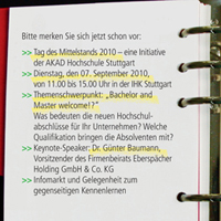 Tag des Mittelstands 2010 in Stuttgart unter dem Motto „Bachelor and Master welcome!?“