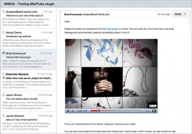 Atmail integriert erstmalig YouTube-Videos in eigener Webmail-Solution