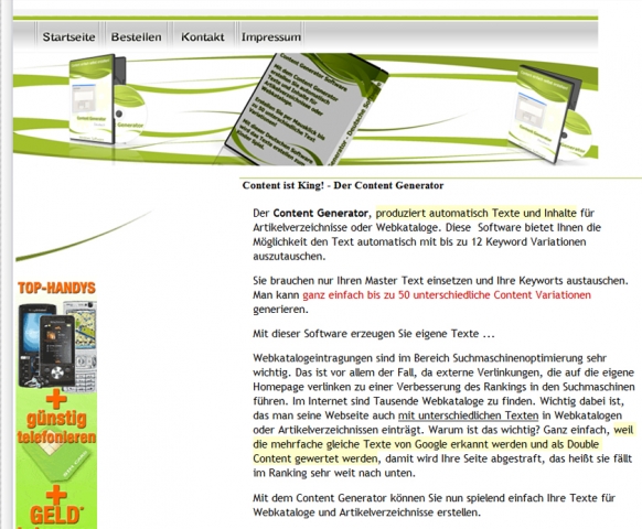 Mehr Erfolg bei Webkatalogeintragungen durch viele unterschiedliche Texte. Jetzt ganz einfach per Mausklick mit dem Content Generator.