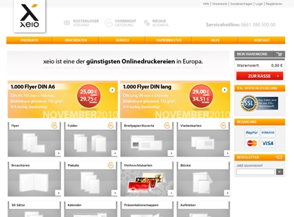 Onlinedruckerei xeio mit stark reduzierten Preisen und neuem Design online