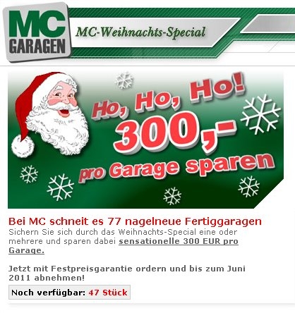 Bei MC schneit es 77 nagelneue Fertiggaragen