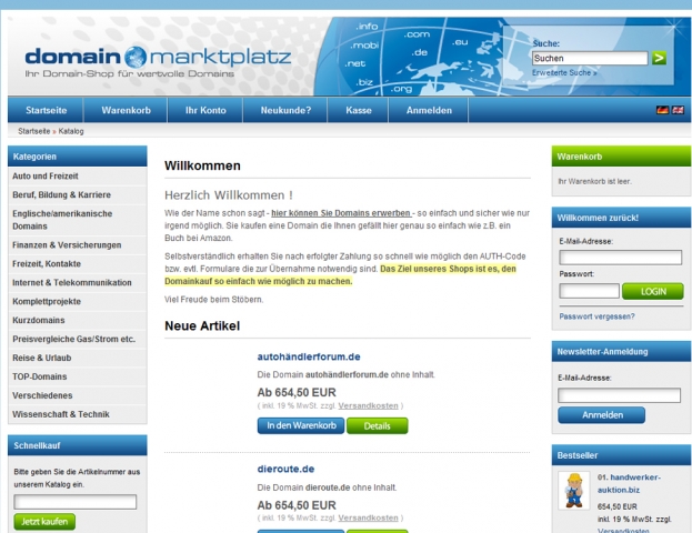 Hochwertige Domains – jetzt einfach bestellen. Domains zum Festpreis kaufen, so einfach wie ein Buch oder eine DVD.  Jetzt auf www.domain-marktplatz.info