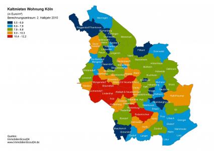 Aktuelle Mietpreise in Kölle: recht günstig in Chorweiler<br />
und ganz schön heftig in Alt-&Neustadt-Süd (mit Bild)