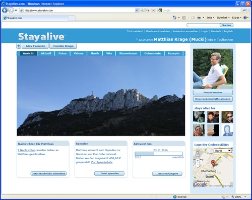 Das Persönlichkeitsrecht endet bei Stayalive.com nicht mit dem Tod