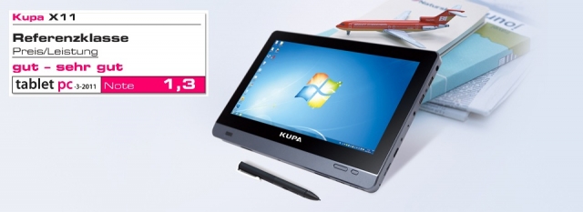 KUPA X11 wurde von dem professional Tablet PC Magazin -„Tablet PC“- als“sehr gut“note 1.3 bewertet.