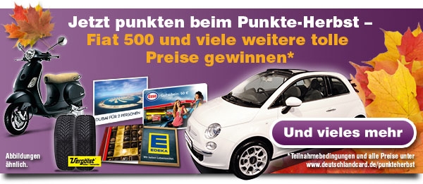DeutschlandCard verlost Fiat 500 bei Herbst-Gewinnspiel
