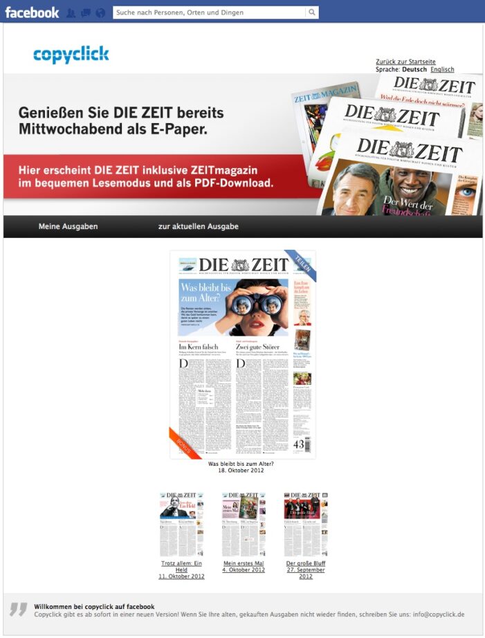 ZEIT nutzt Copyclick als E-Paperkiosk für den Vertrieb digitaler Einzelausgaben