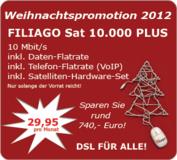 Weihnachtspromotion 2012: Satelliteninternetanbieter geht in die Offensive – limitiertes 10 MBit/s Aktionsangebot inklusive Telefonflatrate und gratis Hardware