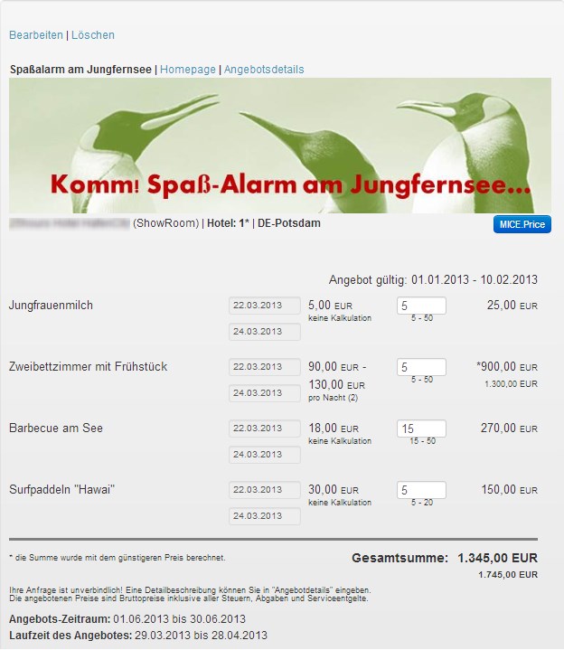 14 Mio  Anfragevolumen in Q1 2013. Neues Tool MICE.Price entwickelt