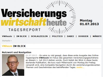 Navigation durch den Versicherungstag / Neuer Online-Tagesreport „Versicherungswirtschaft heute“ informiert täglich über versicherungsrelevante Themen und Geschehnisse (BILD)