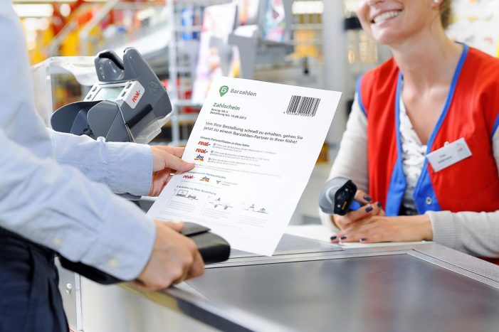 Online kaufen, im real,- Markt bezahlen / real,- kooperiert mit dem Zahlungsdienstleister barzahlen.de (BILD)
