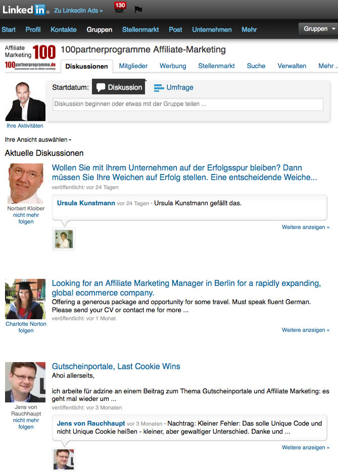 Affiliate-Marketing LinkedIn-Gruppe