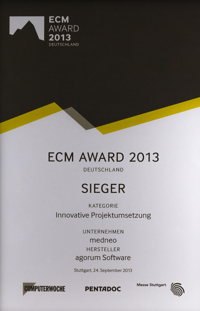 ECM Award „Innovative Projektumsetzung“ geht 2013 an agorum® und medneo