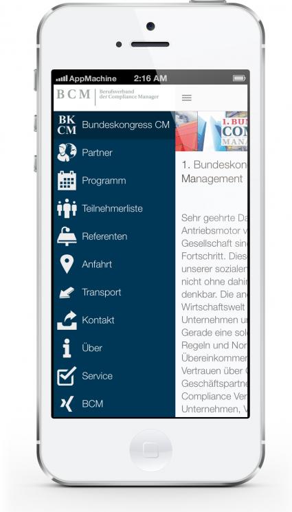 Berufsverband der Compliance Manager (BCM) e.V. und AppMachine stellen gemeinsam offizielle Konferenz-App für den ersten Bundeskongress Compliance Management in Berlin bereit (FOTO)
