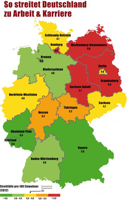 Deutschlands großer Streitatlas / Kündigung, Abmahnung& Co.: Menschen in ostdeutschen Bundesländern wehren sich häufiger (FOTO)